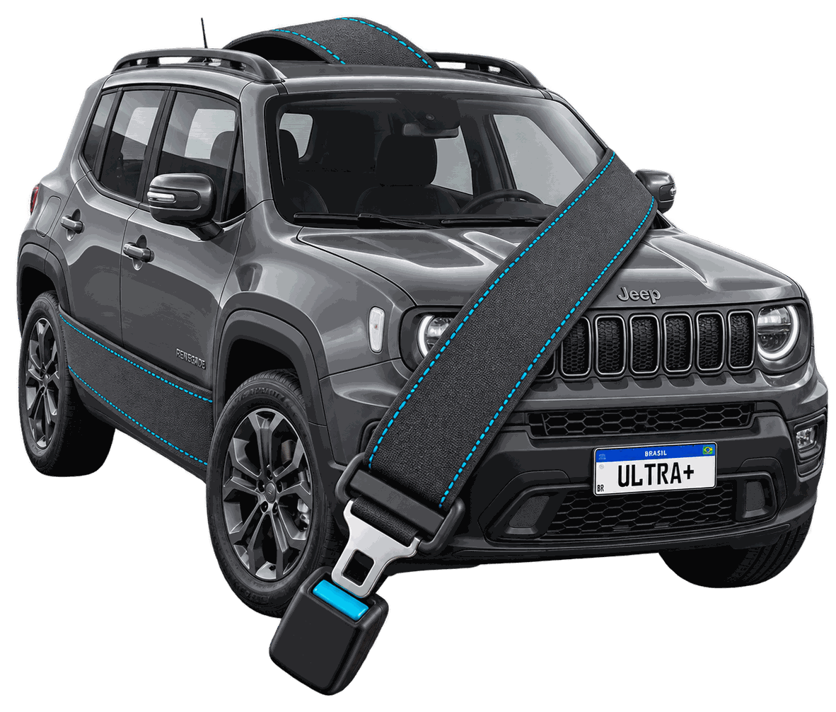 Carro de passeio envolvido por um cinto de segurança, simbolizando a proteção da Ultra+