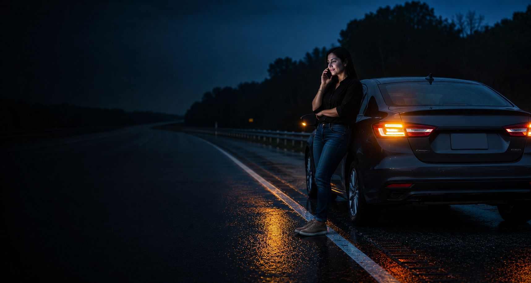 Associada da Ultra+ acionando a assistência 24 horas na estrada à noite