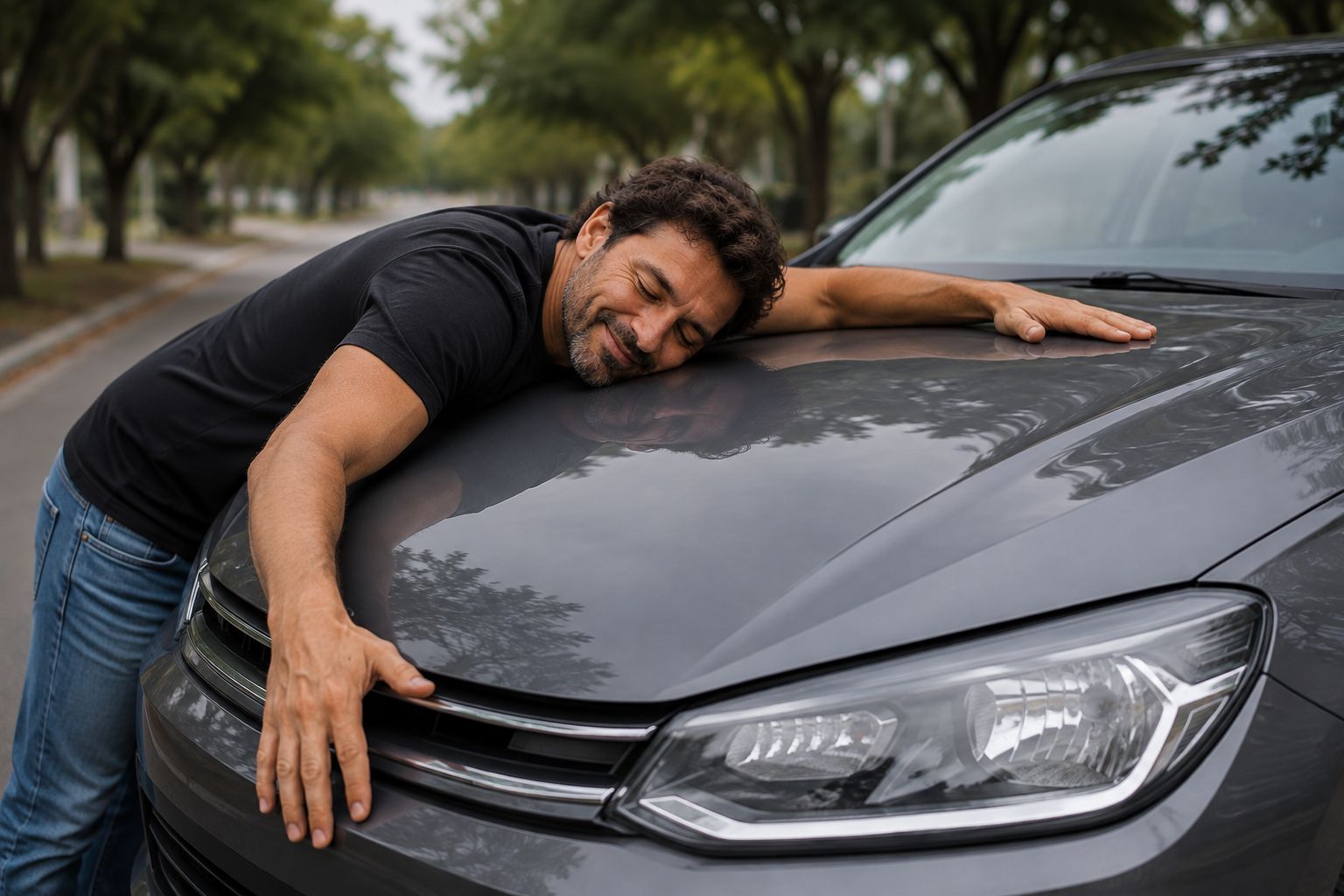 Associado da Ultra+ abraçado ao capô do seu carro